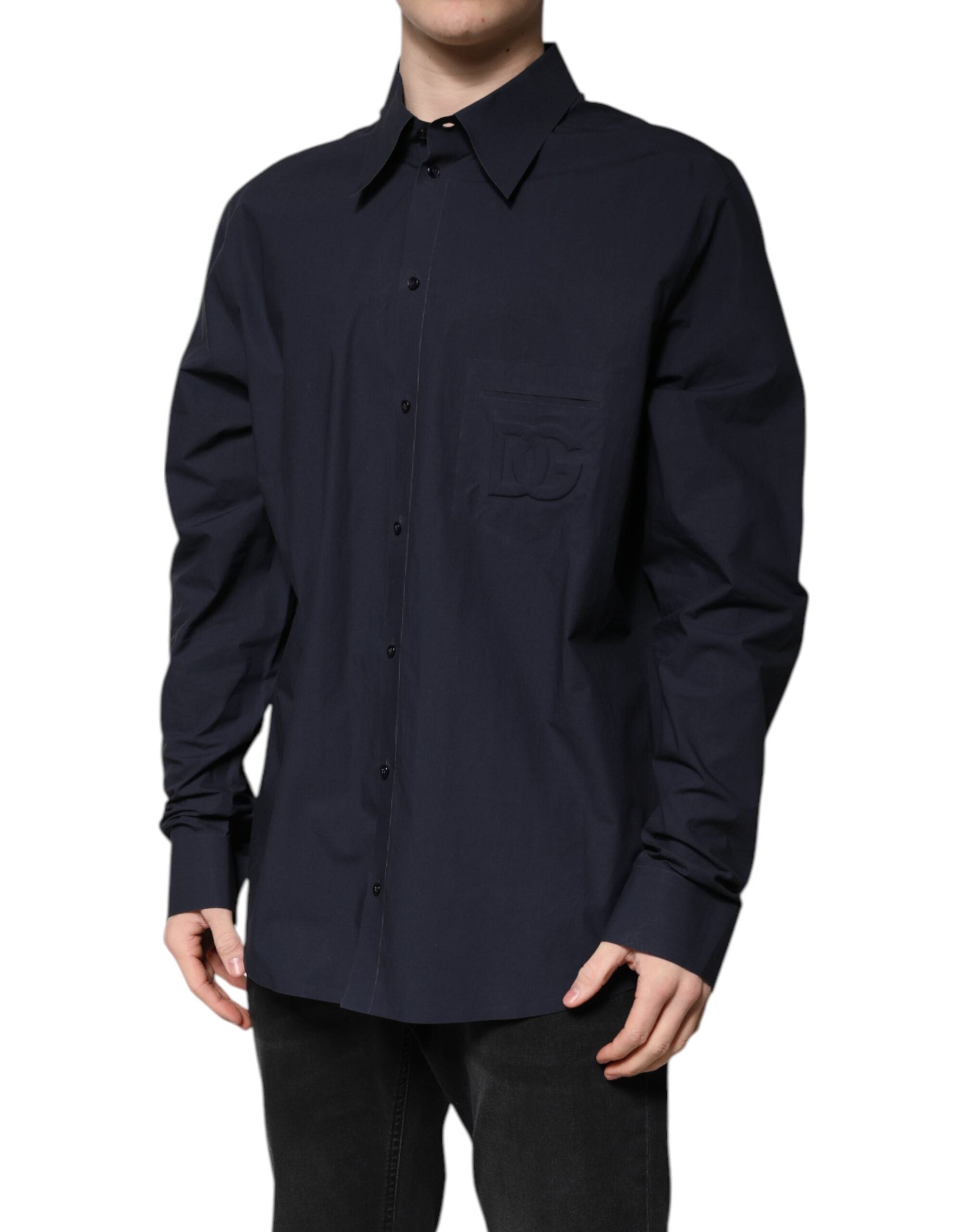 Dolce & Gabbana dark blue long-sleeved cotton shirt